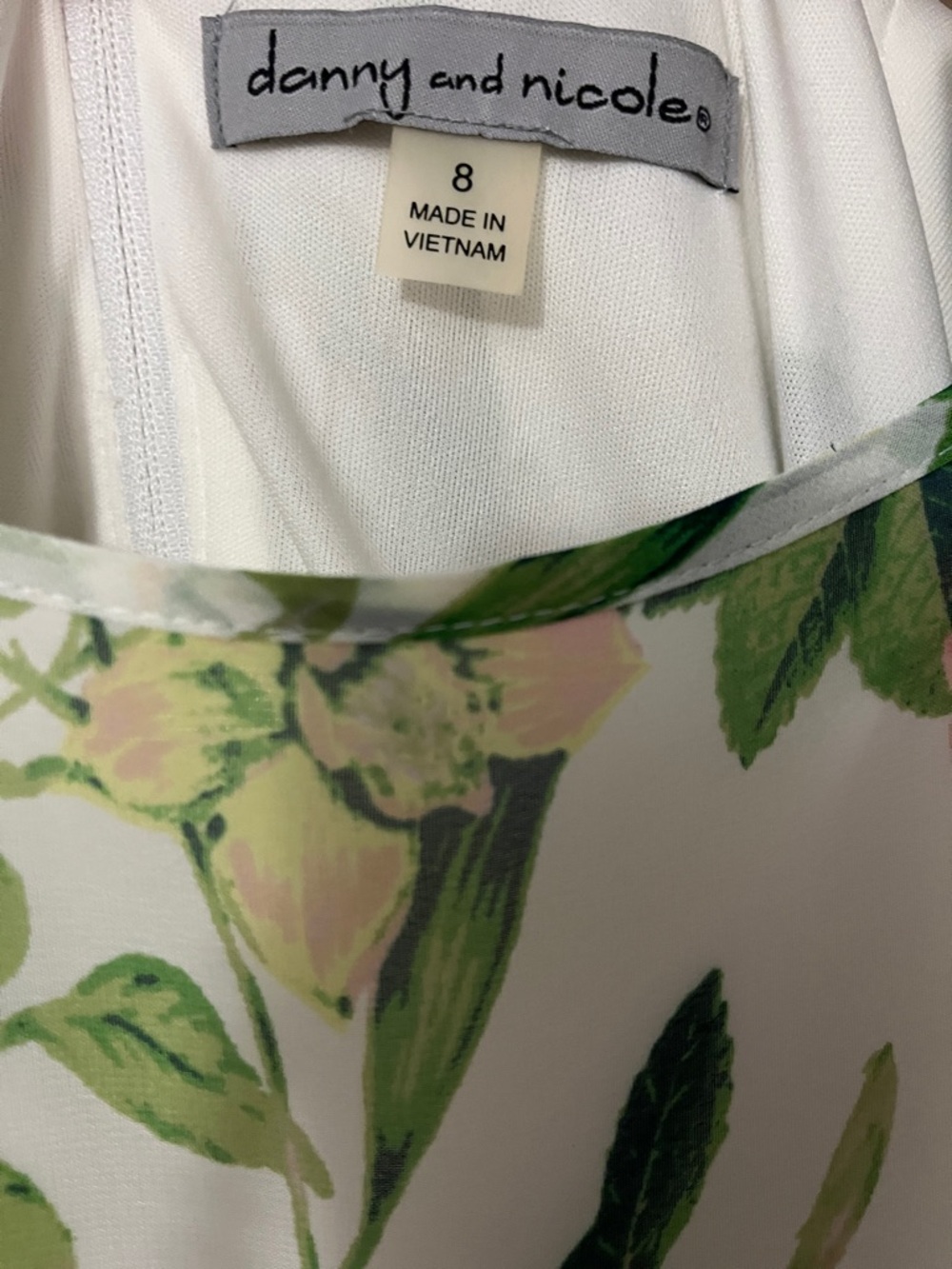 Danny & Nicole White Floral Midi Dress with Pink and Green Bloom Print - Picture 2 of 4